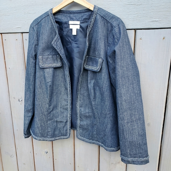 Christopher & Banks Women's XL Open Front Denim Blazer Jacket XL Business Casual - Picture 4 of 16